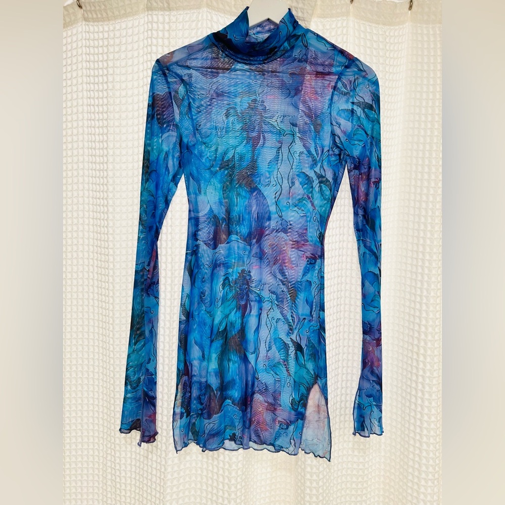 Y2K Blue mock neck Sheet Dress size medium